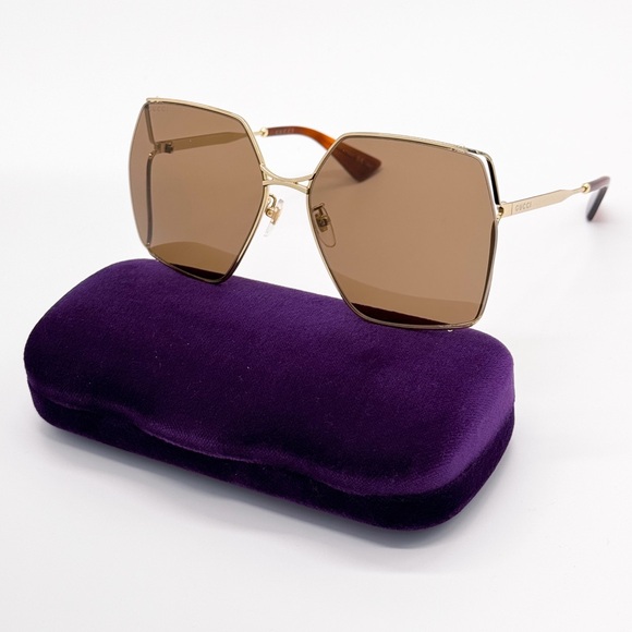 NEW GUCCI GG0817S 002 GEOMETRIC GOLD BROWN WOMEN SUNGLASSES GUCCI - Picture 2 of 14